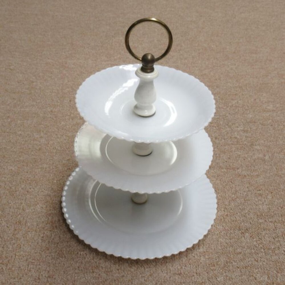 MacBeth Evans Depression Glass Monax PETALWARE Three-Tier Tid Bit Tray Set